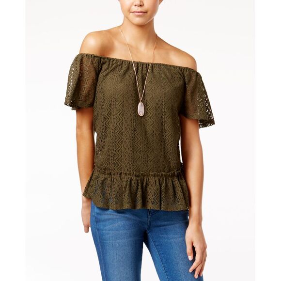 Belle Du Jour Tops - Belle Du Jour Juniors Lace Off The Shoulder Top With Necklace